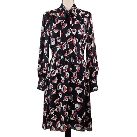 Milly Women's Poppy Floral Print Silk Black Red Dress | FLAWS | 8 - Picture 1 of 16